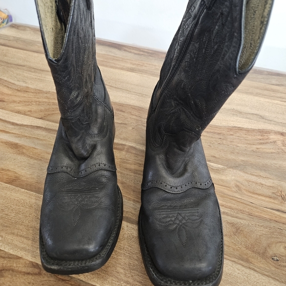 Double H Mens Black  Pull On Cowboy Western Boots Size 8.5 EE Square Toe - Picture 4 of 16
